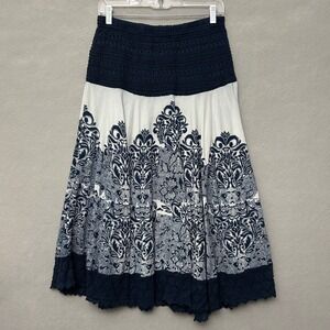 VTG Prairie Skirt Women's M Crochet Boho Floral Navy & White Preppy Festival